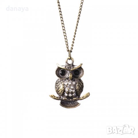 3300 Дамско винтидж колие Бухалче с камъни, снимка 3 - Колиета, медальони, синджири - 38872319