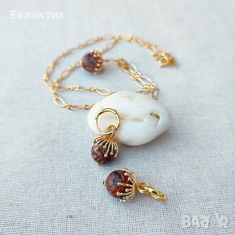 Позлатени комплекти от обеци и колиета с полускъпоценни камъни, снимка 12 - Бижутерийни комплекти - 39181393