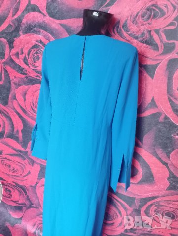 Наситено синя елегантна дълга рокля с голяма цепка и дълъг ръкав ХЛ, снимка 2 - Рокли - 42649189