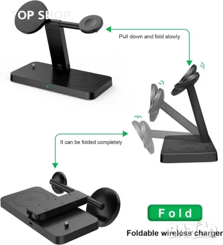 Магнитно безжично зарядно устройство, 4 в 1 безжична зарядна станция Magsafe, снимка 5 - Аксесоари за Apple - 49437186