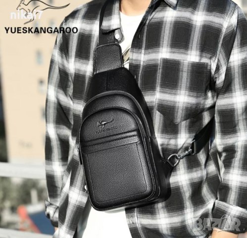 мъжка чанта кожена за през гърди 2 отделения с цип, снимка 10 - Чанти - 37639777