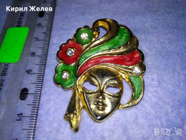 СТАРА РЯДКА БРОНЗОВА ЕМАЙЛИРАНА СКЪПОЦЕННА ВЕНЕЦИАНСКА КАРНАВАЛНА ПОЗЛАТЕНА БРОШКА 37686, снимка 13 - Антикварни и старинни предмети - 40684818