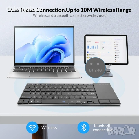Безжична клавиатура с голям тъчпад – Bluetooth 5.1 + 2.4G,, снимка 4 - Клавиатури и мишки - 53382147