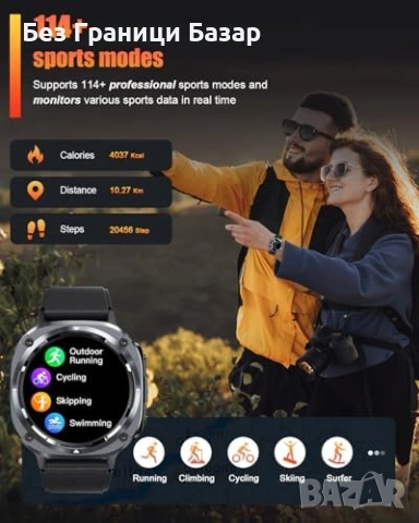 Нов Военен смарт часовник с разговори 114 спорта пулс SpO2 30 дни батерия за мъже, снимка 6 - Мъжки - 54104040