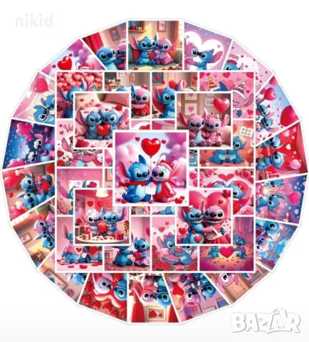 50 бр Лило и Стич розов lilo stitch самозалепващи лепенки стикери украса декор картонена торта парти, снимка 2 - Други - 49757377