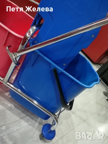 Професионална почистваща количка от хромирана стомана и 2х25л кофи, снимка 10 - Мопове, кофи, четки и метли - 50712391