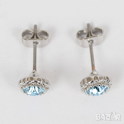 Дамски позлатени обеци със сини кристали марка Diamond style , снимка 3 - Обеци - 38468336