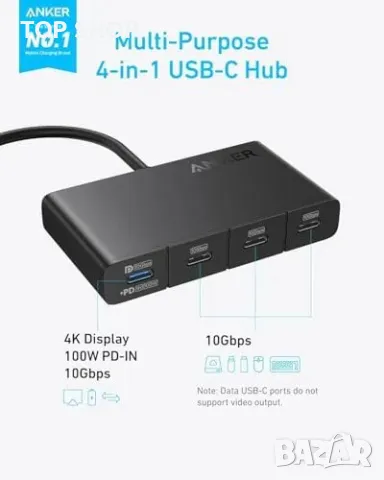 Нов USB-C Хъб Anker, 4 порта, 10Gbps, 100W PD за MacBook, iPad, Dell, снимка 2 - Друга електроника - 49451250