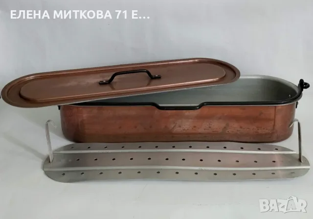 Голям и масивен френски съд от мед с дръжки от ковано желязо-фабрично калайдисан, снимка 2 - Антикварни и старинни предмети - 55839170