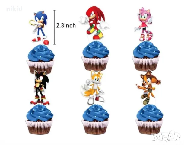 12 бр Sonic къси топери украса декорация за мъфини кексчета торта парти, снимка 2 - Други - 37181974