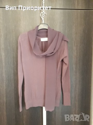 Меко плетиво с вграден фин шал от същия цвят-лилав издържан тъмен цвят, дълъг ръкав, ефектен модел, снимка 9 - Блузи с дълъг ръкав и пуловери - 37417986