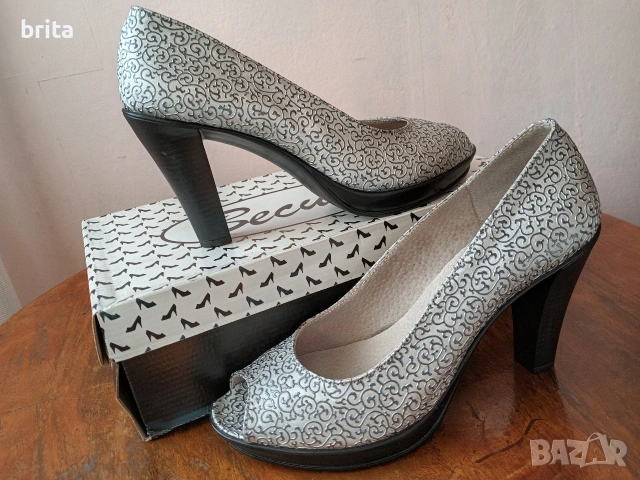 Нови! №39 Сребристи Обувки на ток , снимка 7 - Дамски обувки на ток - 53042291