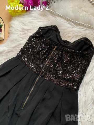 Черна рокля с пайети, снимка 3 - Рокли - 50999625