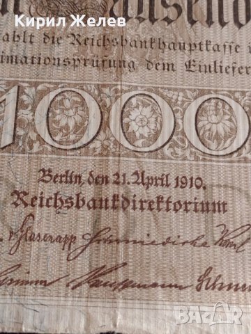 РАЙХ БАНКНОТА 1000 марки 1910г. Германия УНИКАТ ЗА ЦЕНИТЕЛИ 36817, снимка 6 - Нумизматика и бонистика - 39898794