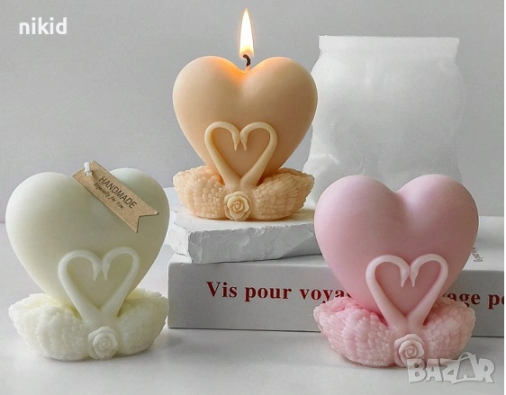 3D 2 лебеда лебеди лебед в сърце силиконов молд форма фондан шоколад гипс свещ декор, снимка 2 - Форми - 53907940