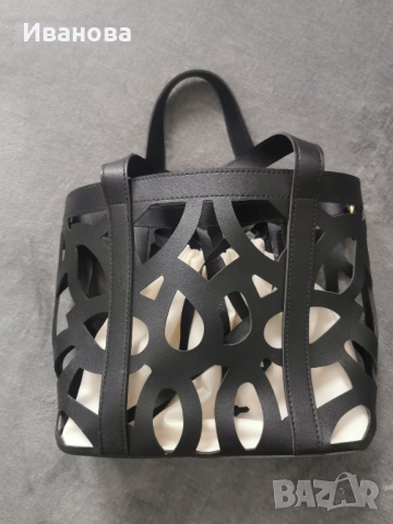 Дамска кожена чанта с дантелен ефект, снимка 6 - Чанти - 52105872