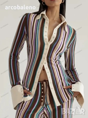 Дамска елегантна цветна риза с дълъг ръкав, 3цвята - 023, снимка 2 - Ризи - 42359122