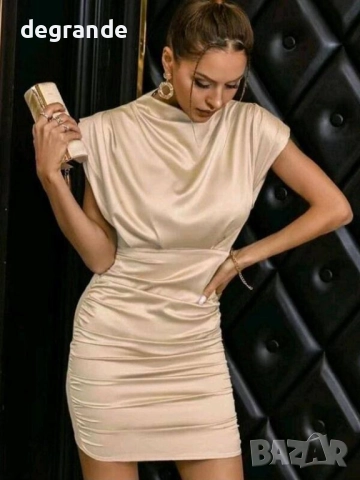 Елегантна сатенена дамска рокля, снимка 4 - Рокли - 51444531