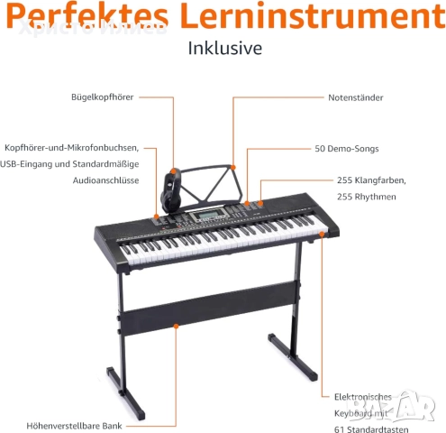 Синтезатор пиано със стойка 61 клавиша и слушалки комплект, снимка 4 - Синтезатори - 52116827