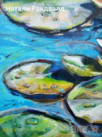 Оригинална маслена картина "Nymphaea: Azure Waters" / Ръчна изработка, снимка 7 - Картини - 56233652