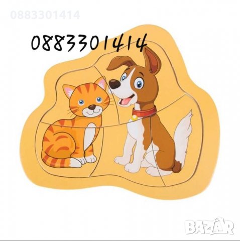 Дървен пъзел самолет, камион, динозавър, куче и котка , снимка 8 - Образователни игри - 30766889