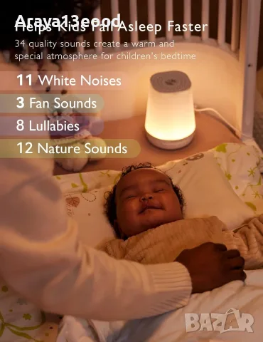 Momcozy Smart Baby Sound Machine – звукова машина за бебе с нощна лампа, 34 звука и управление чрез , снимка 2 - Детски нощни лампи - 56083057