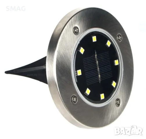 Слънчев соларен фенер Сребърна кръгла морава 8 Led 11.5cm S_1176811, снимка 5 - Соларни лампи - 49921094