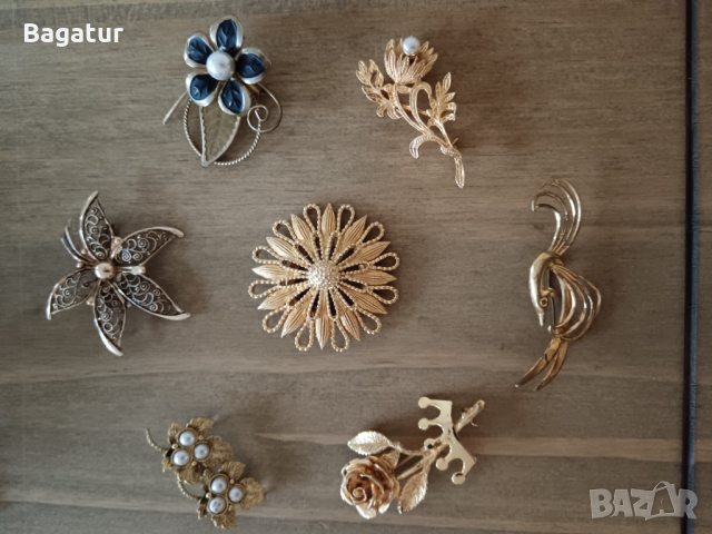 Лот 7бр,брошки,стари,жълти,винтидж,позлата,, снимка 8 - Антикварни и старинни предмети - 44623074