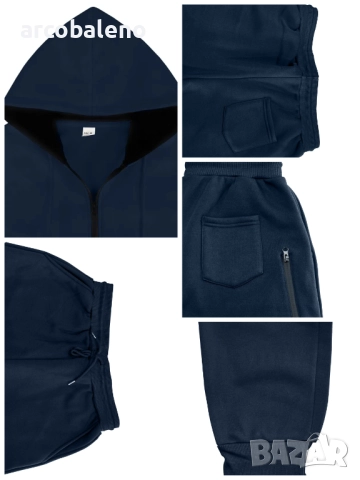 Мъжки есенно-зимен комплект от две части с качулка и дълъг ръкав с подплата от полар, 6цвята , снимка 9 - Спортни дрехи, екипи - 51473498