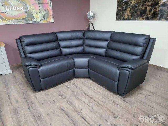Черен кожен ъглов диван La-z-boy, снимка 2 - Дивани и мека мебел - 42514958
