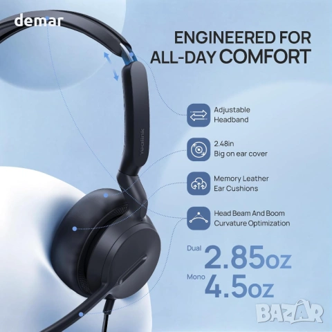 Yealink YHS36 E2 Кабелни слушалки за настолни телефони, QD към RJ9, снимка 5 - Слушалки и портативни колонки - 54013942