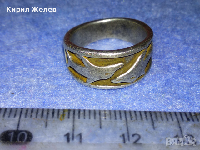 СТАР ВИНТИДЖ СРЕБЪРЕН ПРЪСТЕН Тип ХАЛКА СРЕБРО 925 с ДВЕ ДЕЛФИНЧЕТА 43780, снимка 8 - Пръстени - 44661696