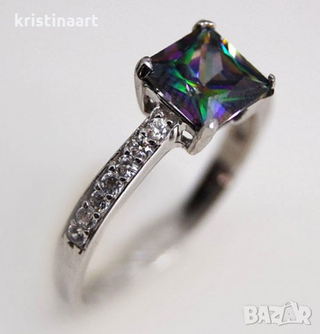 Сребърен пръстен с мистичен топаз, снимка 2 - Пръстени - 8676426