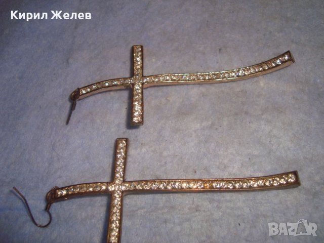 СТИЛНИ КРАСИВИ ЗЛАТИСТИ с ФАСЕТИРАНИ КРИСТАЛИ АРТ ОБЕЦИ КРЪСТООБРАЗНИ 27489, снимка 11 - Обеци - 36983009