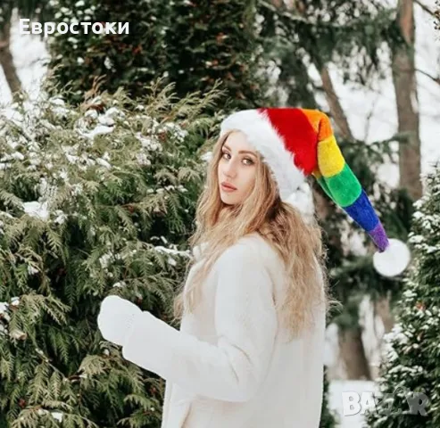 Коледна шапка Rainbow, многоцветна, топла коледна шапка на Дядо Коледа, унисекс, снимка 3 - Шапки - 47827477