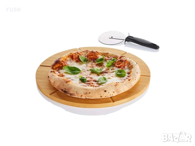 НОВИ! Бамбукова дъска за пица с нож за пицa