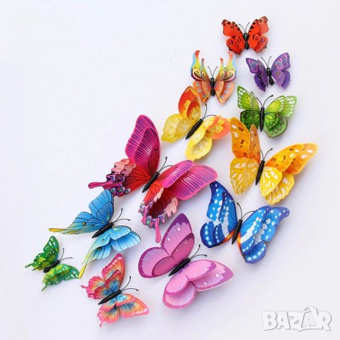 Комплект от 12 декоративни пеперуди, които да поставите на стената 3D с евтини магнитни декорации за, снимка 14 - Декорация за дома - 36629703