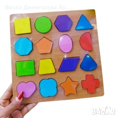 Дървена играчка с 16 цветни формички – Пъзел игра за деца, снимка 4 - Образователни игри - 51147480