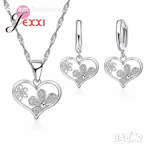 Нежен дамски комплект със сребърно покритие печат 925., снимка 2 - Бижутерийни комплекти - 30542403