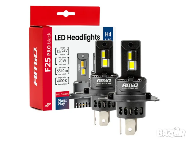 LED крушки AMiO F25 Pro Black H4 6000K 70W 12-24V CANBUS