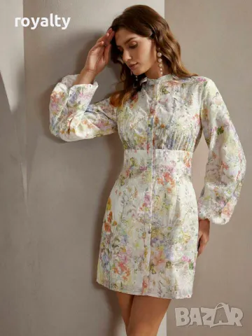 Ежедневна рокля с флорални бродерии от тъкан плат 🍋🥥, снимка 5 - Рокли - 49207307