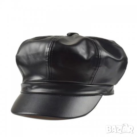 Кожена черна шапка каскет Baker Boy, снимка 2 - Шапки - 30919652