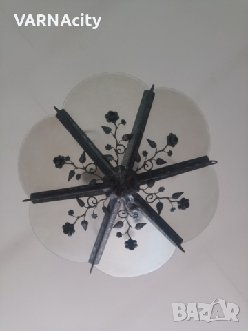 Полилей от ковано желязо със стъклени елементи , снимка 2 - Антикварни и старинни предмети - 44694840