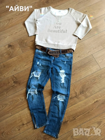 ZARA дамски дънки и блуза, снимка 2 - Дънки - 52011365