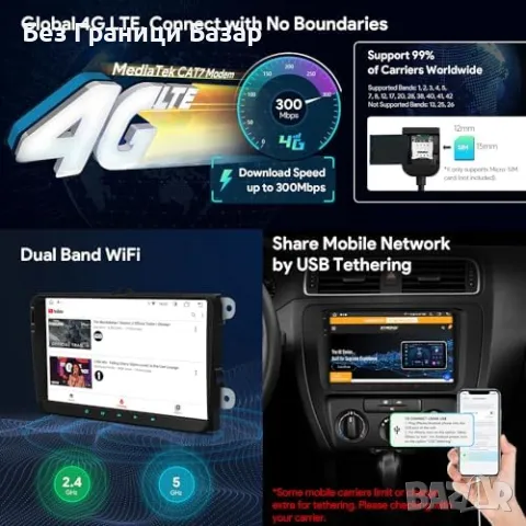 Ново Андроид 9" автомобилно радио 4+64GB GPS Bluetooth за VW SKODA, снимка 4 - Друга електроника - 49425019