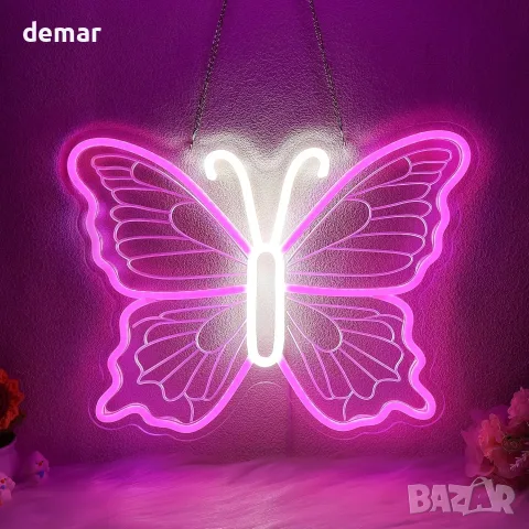 LED неонова пеперуда с USB захранване и регулируема яркост