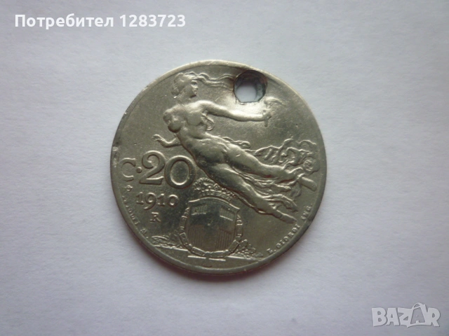 монета 20 чентизими 1910 година