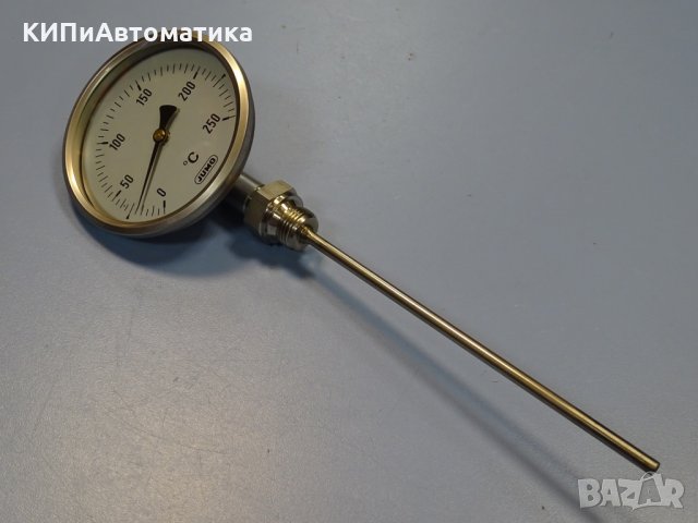 биметален термометър JUMO thermometer ф100mm, 0/+250°C, L-185mm, снимка 1 - Резервни части за машини - 35180777