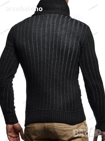Нов модерен мъжки пуловер с копчета и широка яка, 3цвята - 023, снимка 4 - Пуловери - 42926991