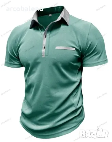 Ежедневна мъжка поло риза с къс ръкав с цветни блокчета и ревери, 6цвята , снимка 4 - Блузи - 49318962